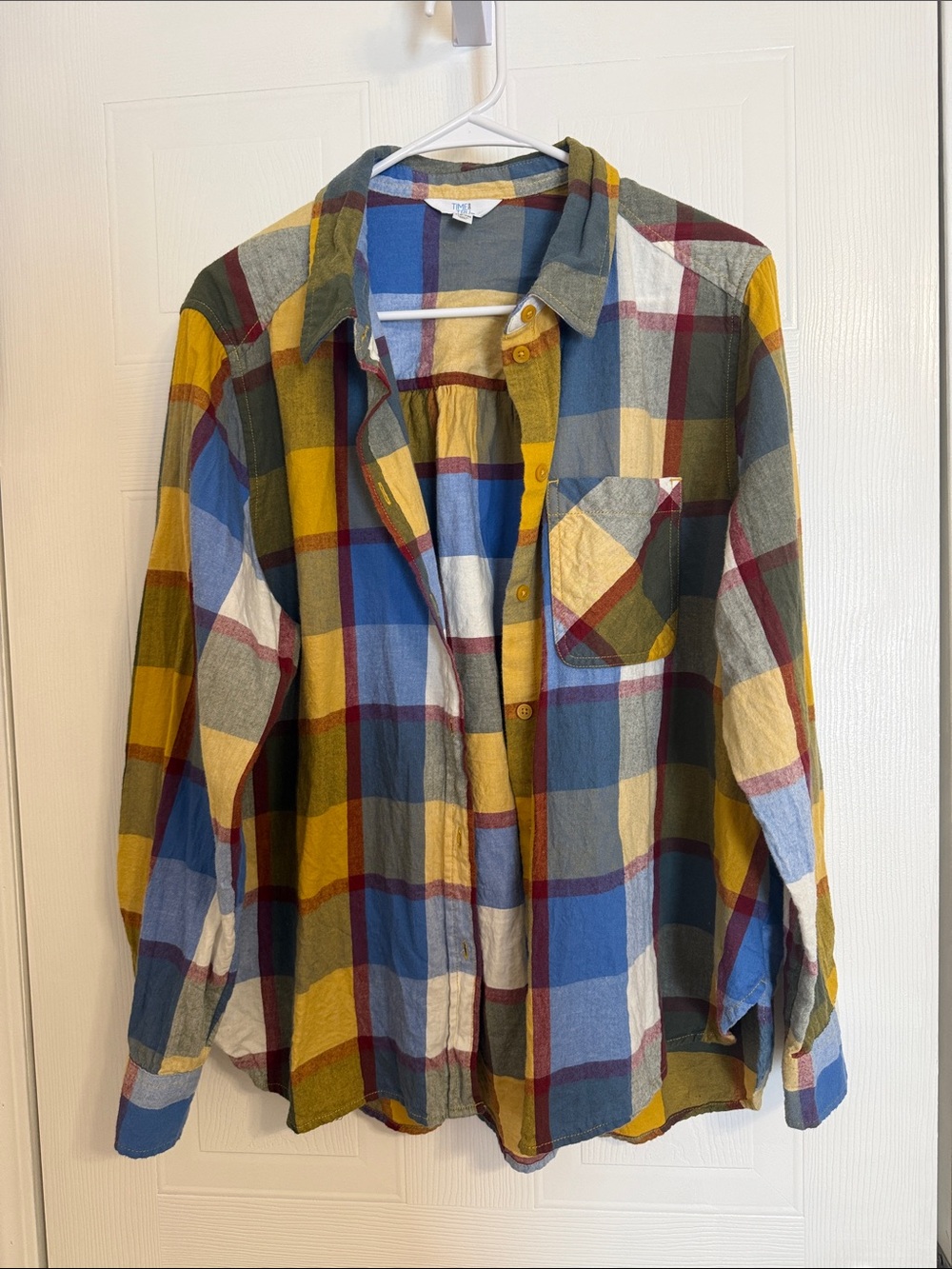 Time and Tru Plaid Button-Down Shirt Jacket in Yellow, Blue, Olive, Cream
